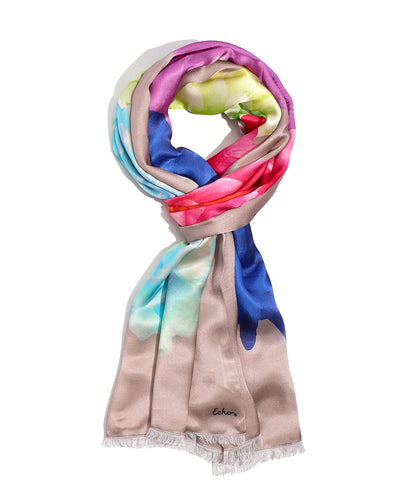 Stacked Floral Tubular Silk Oblong in color Teak