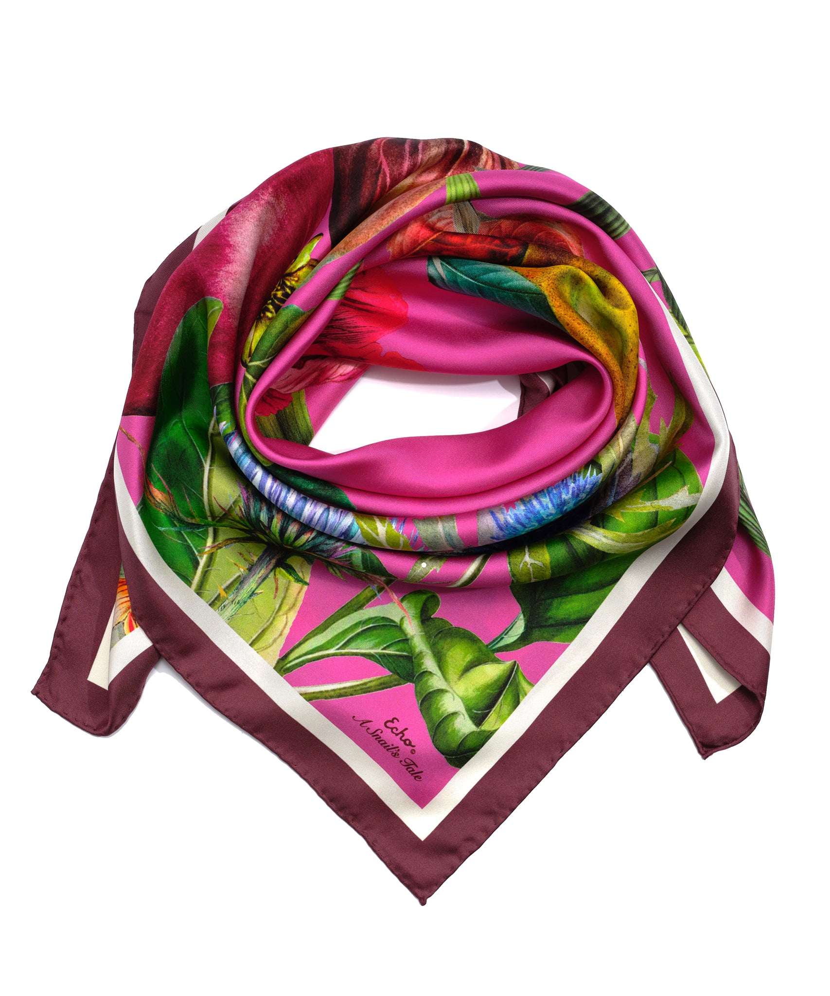 A Snail's Tale Silk Square in color Electric Pink