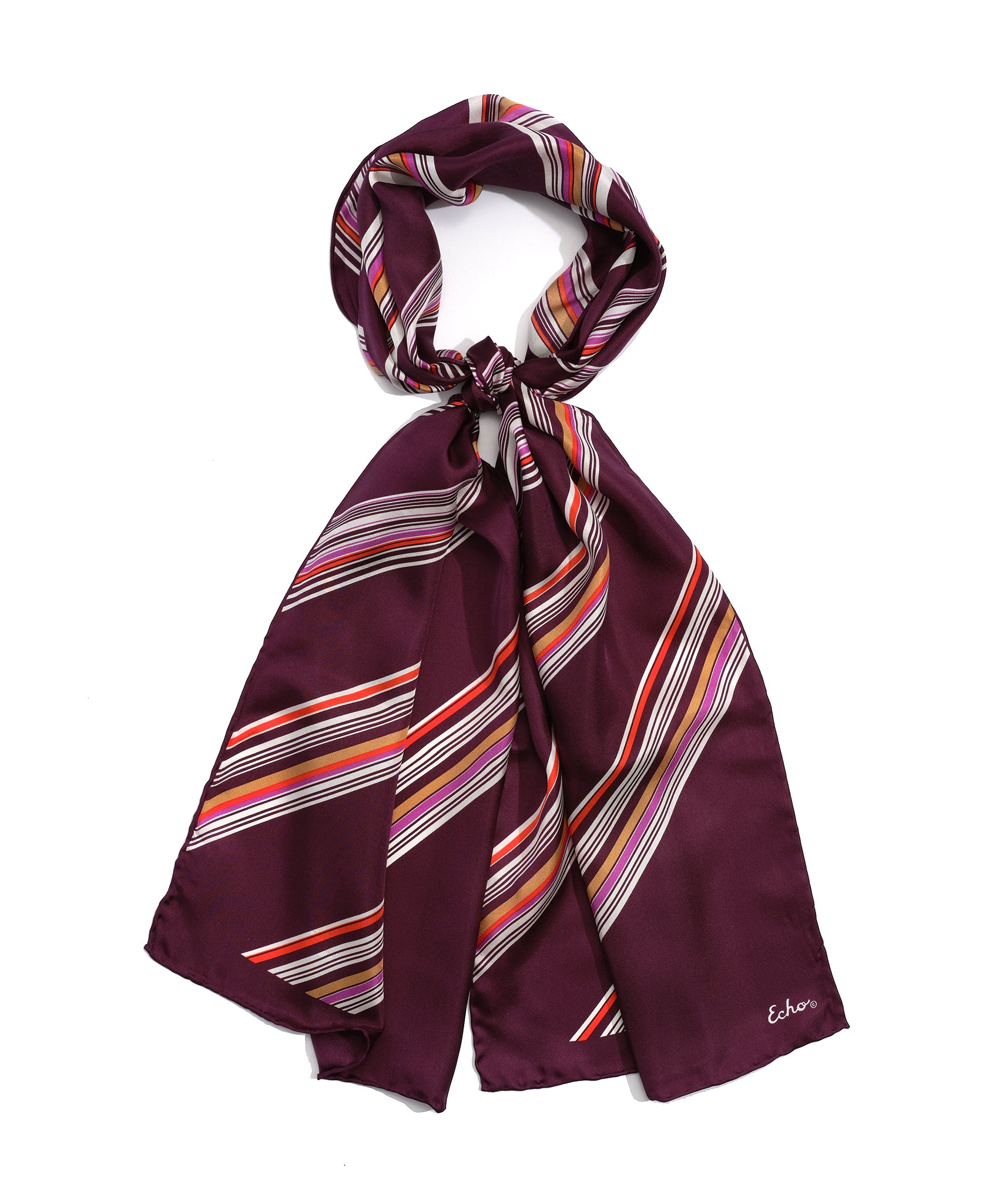 Ribbon Candy Silk Scarf in color Wine