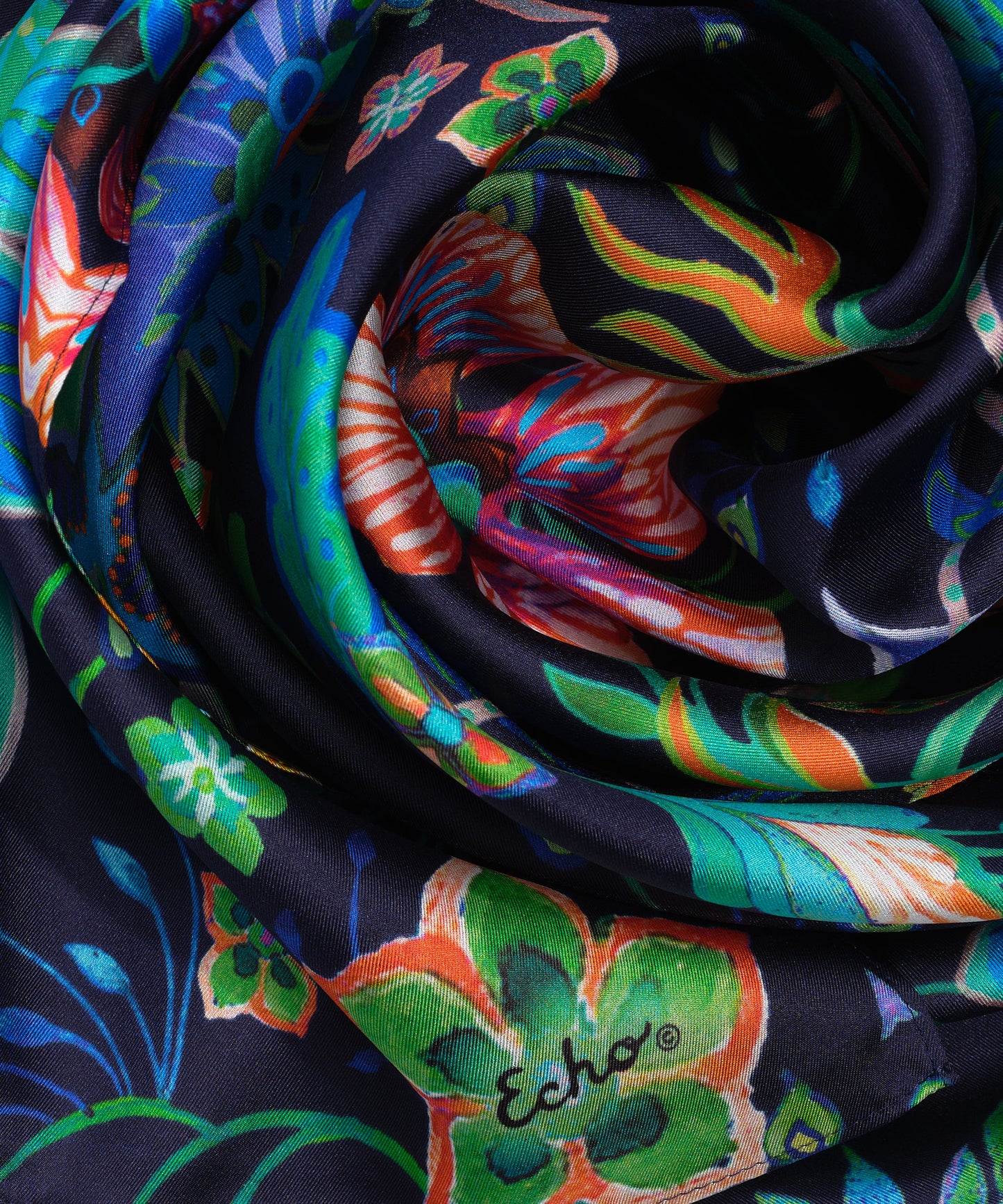 Fantastical Floral Silk Oblong in color Navy