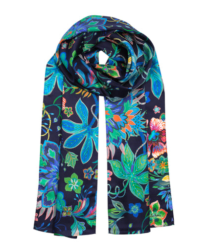 Fantastical Floral Silk Oblong in color Navy