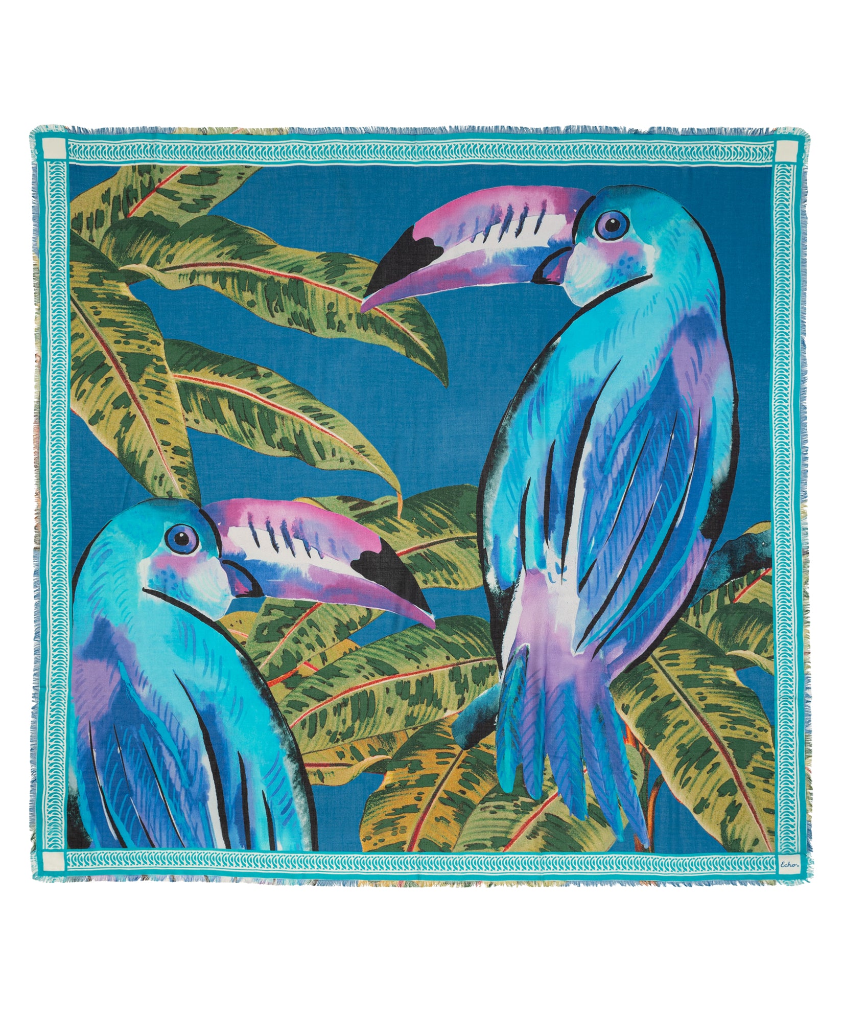 Two Toucans Square in color Sea Blue