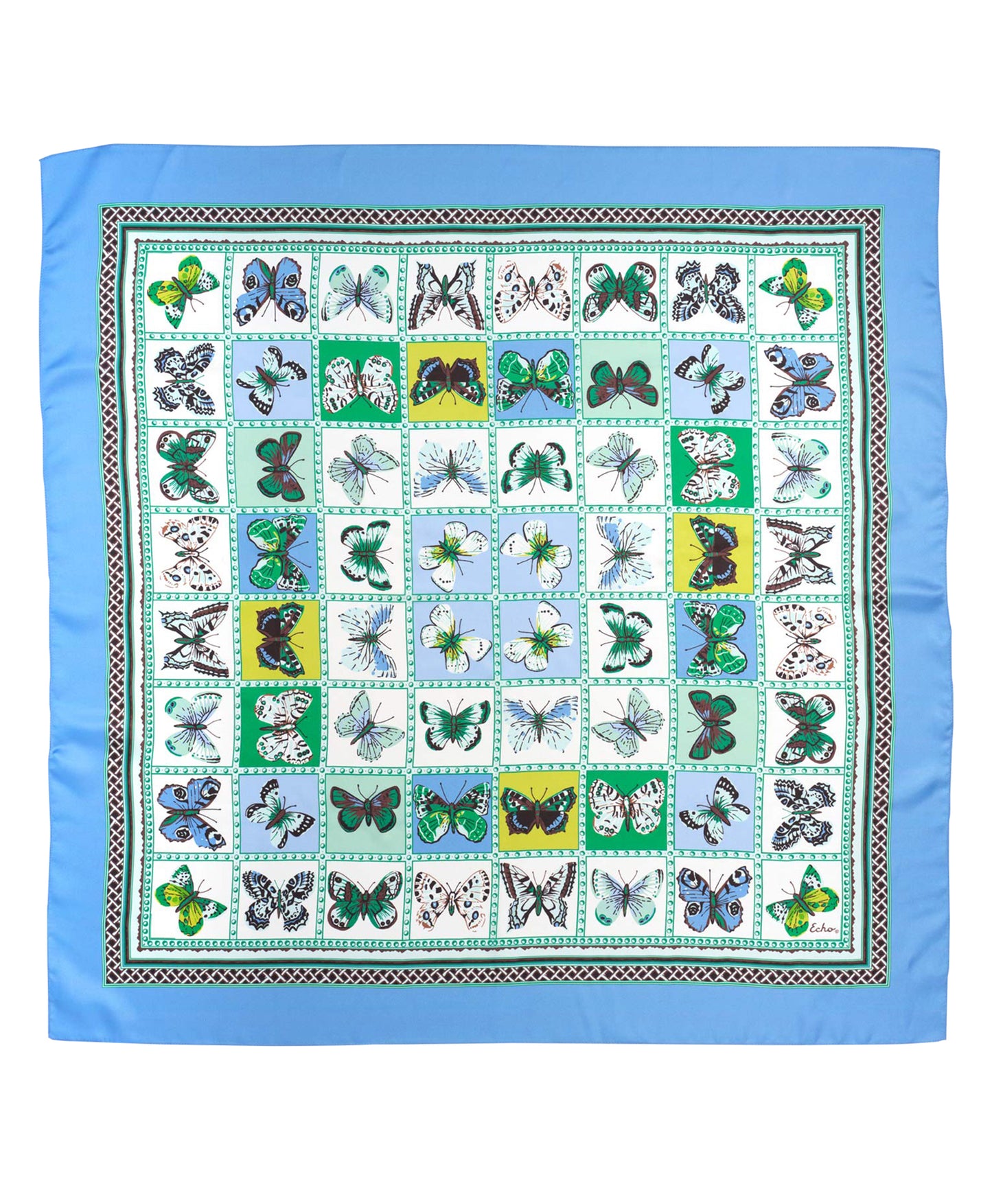 Butterfly Display Silk Square Scarf in color capri