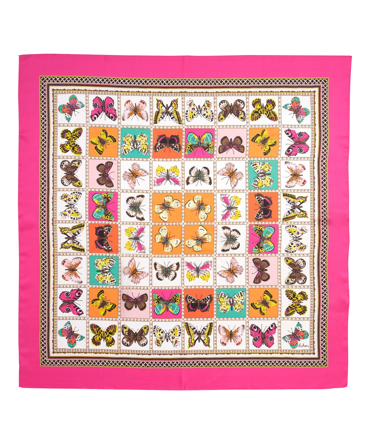 Butterfly Display Silk Square Scarf in color hibiscus