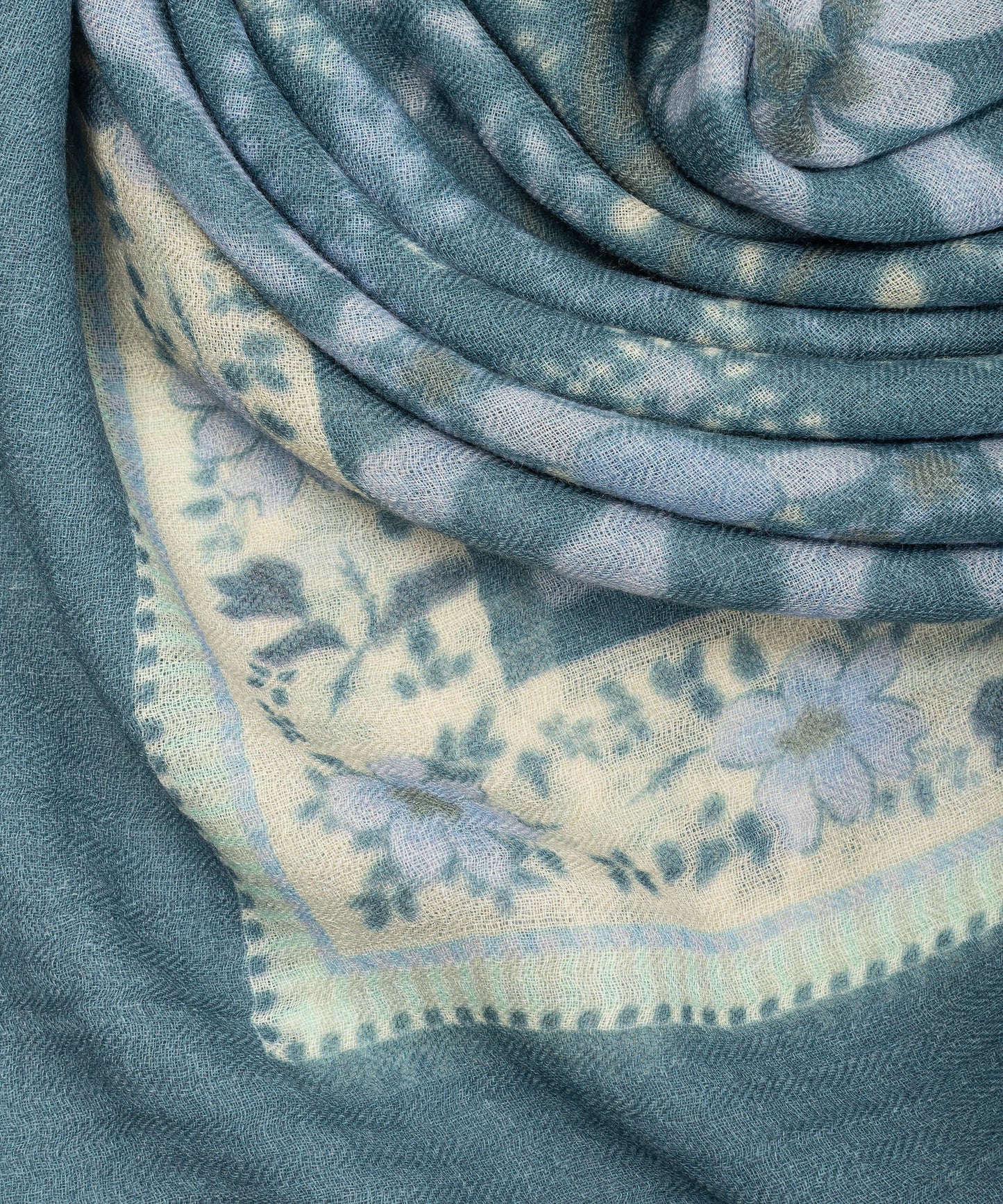 Vintage Decorative Floral Square Scarf in color blue dusk