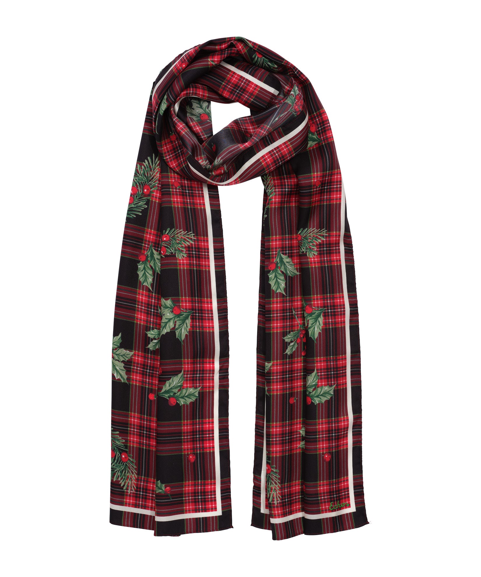 Holly Plaid Silk Scarf in color Black