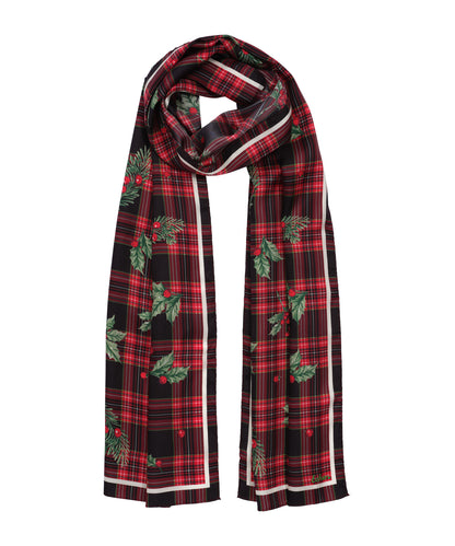 Holly Plaid Silk Scarf in color Black