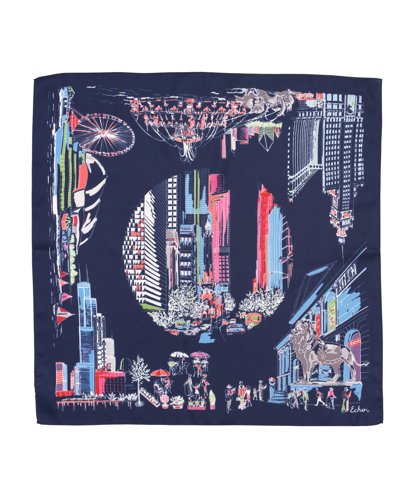 City Hopping Silk Bandana in color Navy