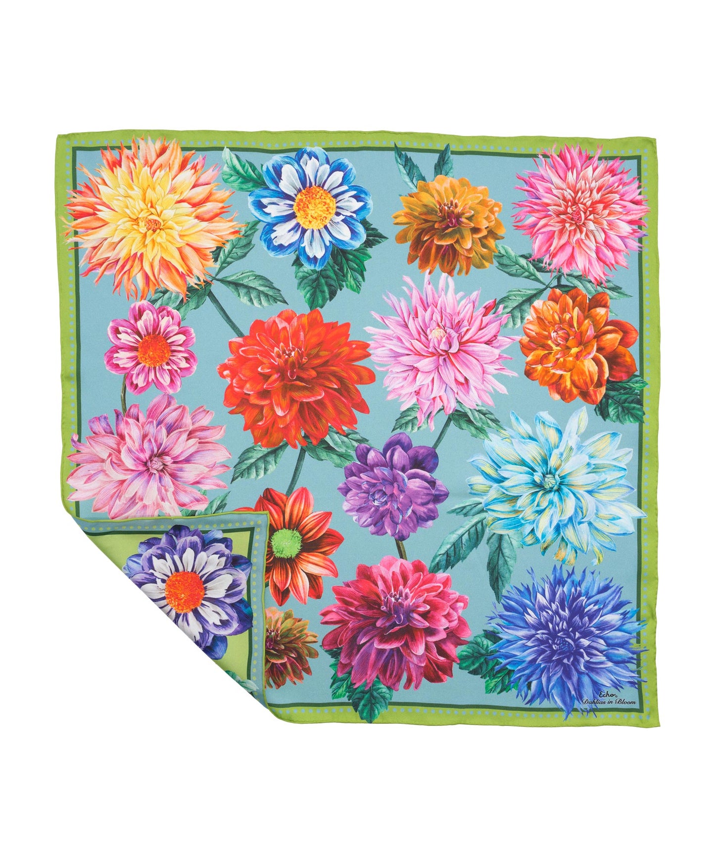 Dahlias In Bloom 23" Silk Square Scarf in color sky blue