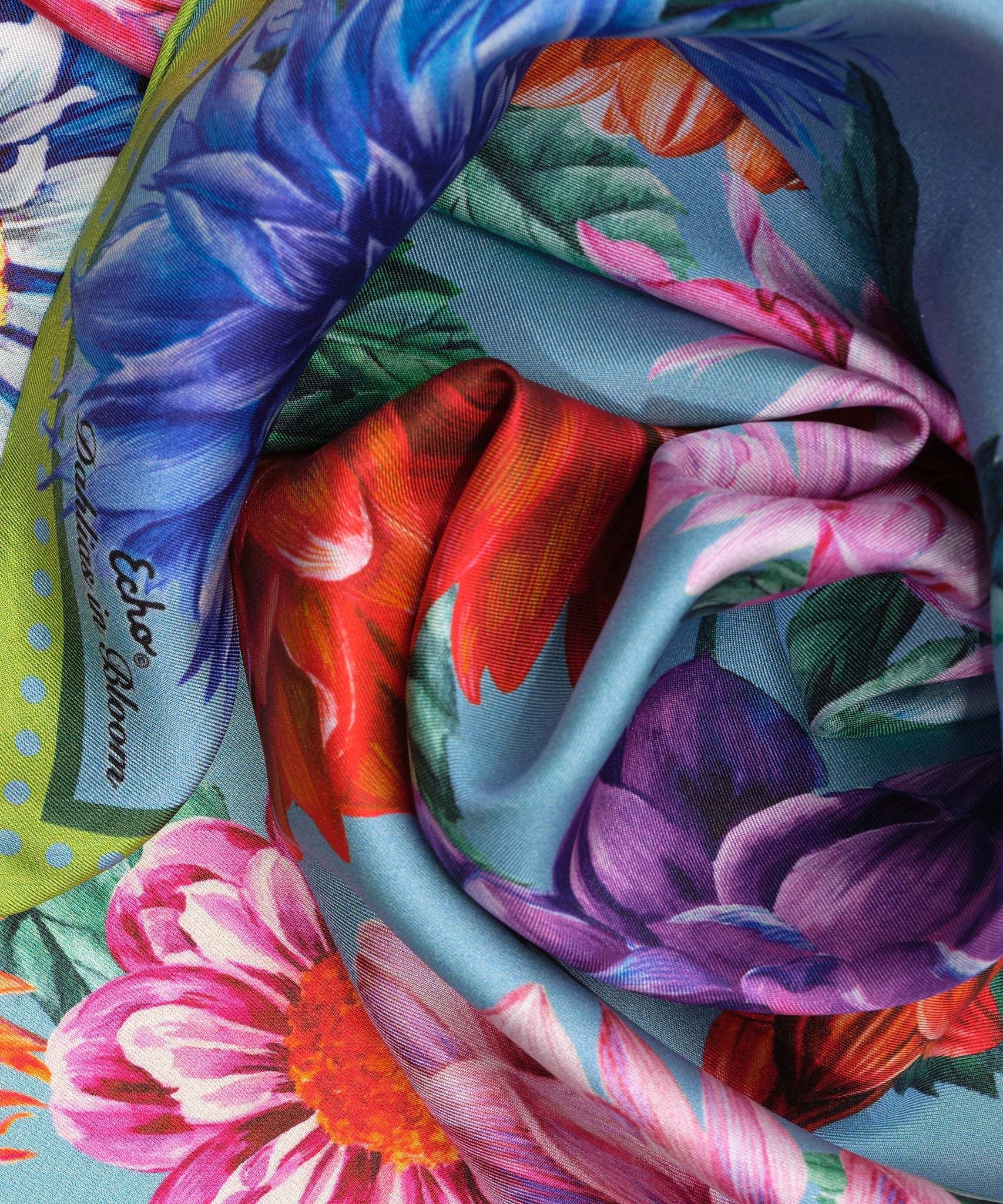 Dahlias In Bloom 23" Silk Square Scarf in color sky blue