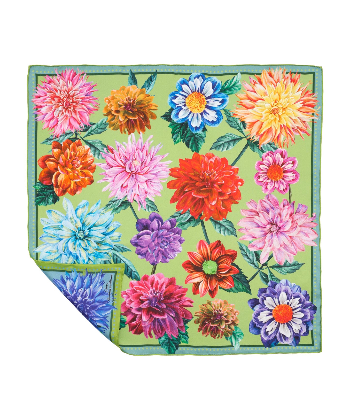 Dahlias In Bloom 23" Silk Square Scarf in color sky blue