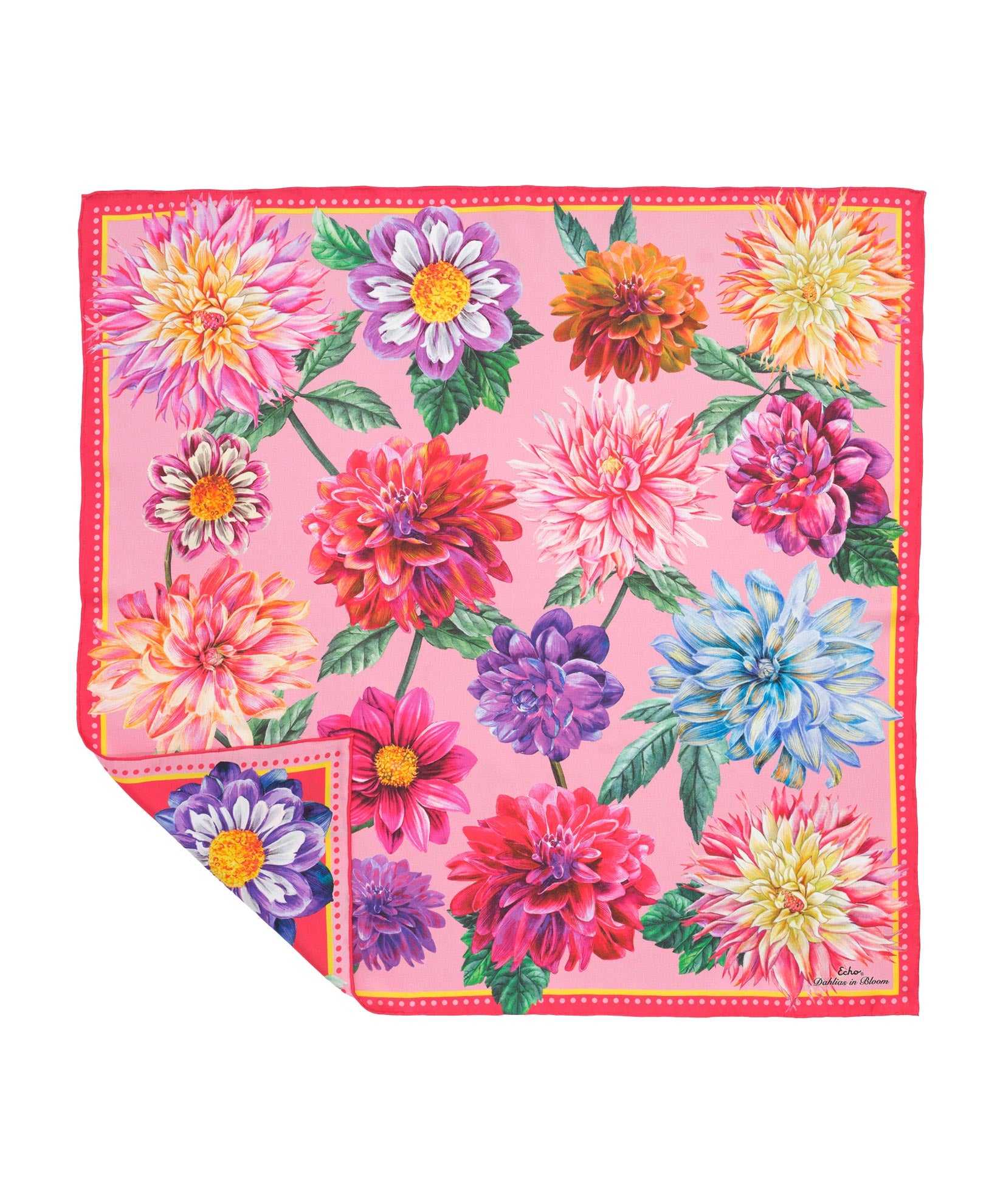 Dahlias In Bloom 23" Silk Square Scarf in color sunkissed coral