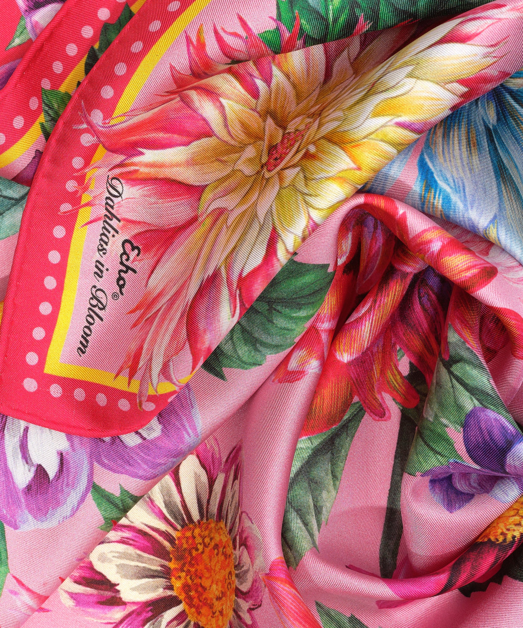 Dahlias In Bloom 23" Silk Square Scarf in color sunkissed coral