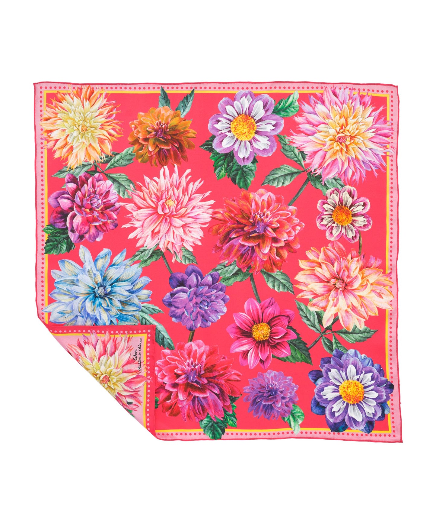 Dahlias In Bloom 23" Silk Square Scarf in color sunkissed coral