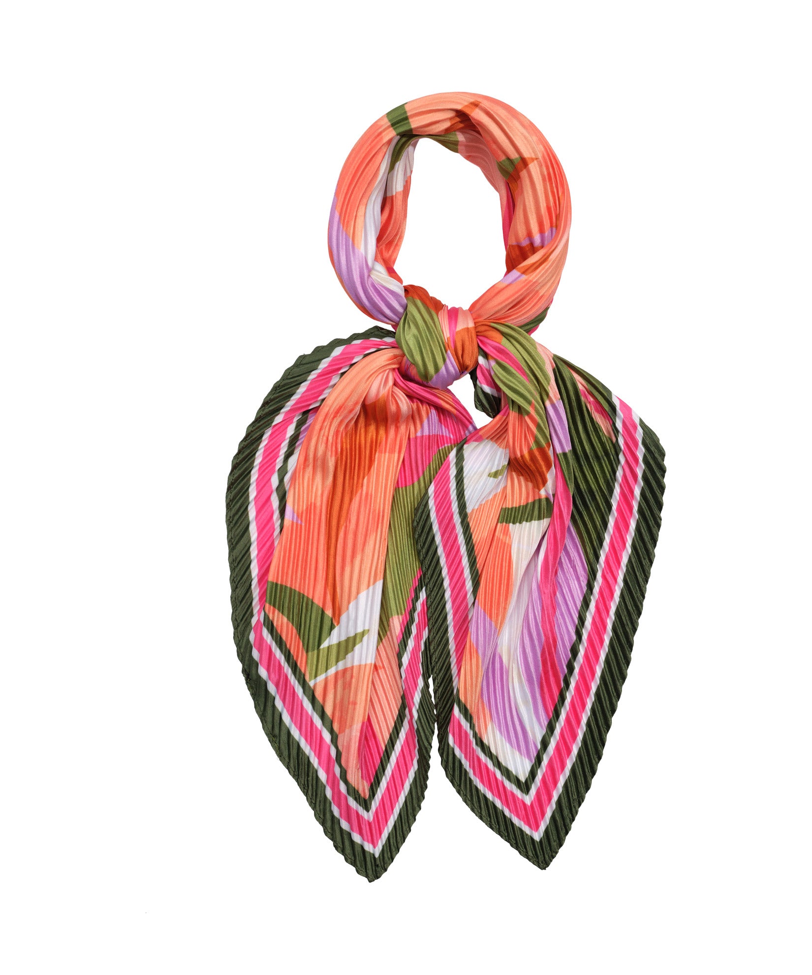 Paper Palms Pleated Diamond Scarf in color sunkissed coral