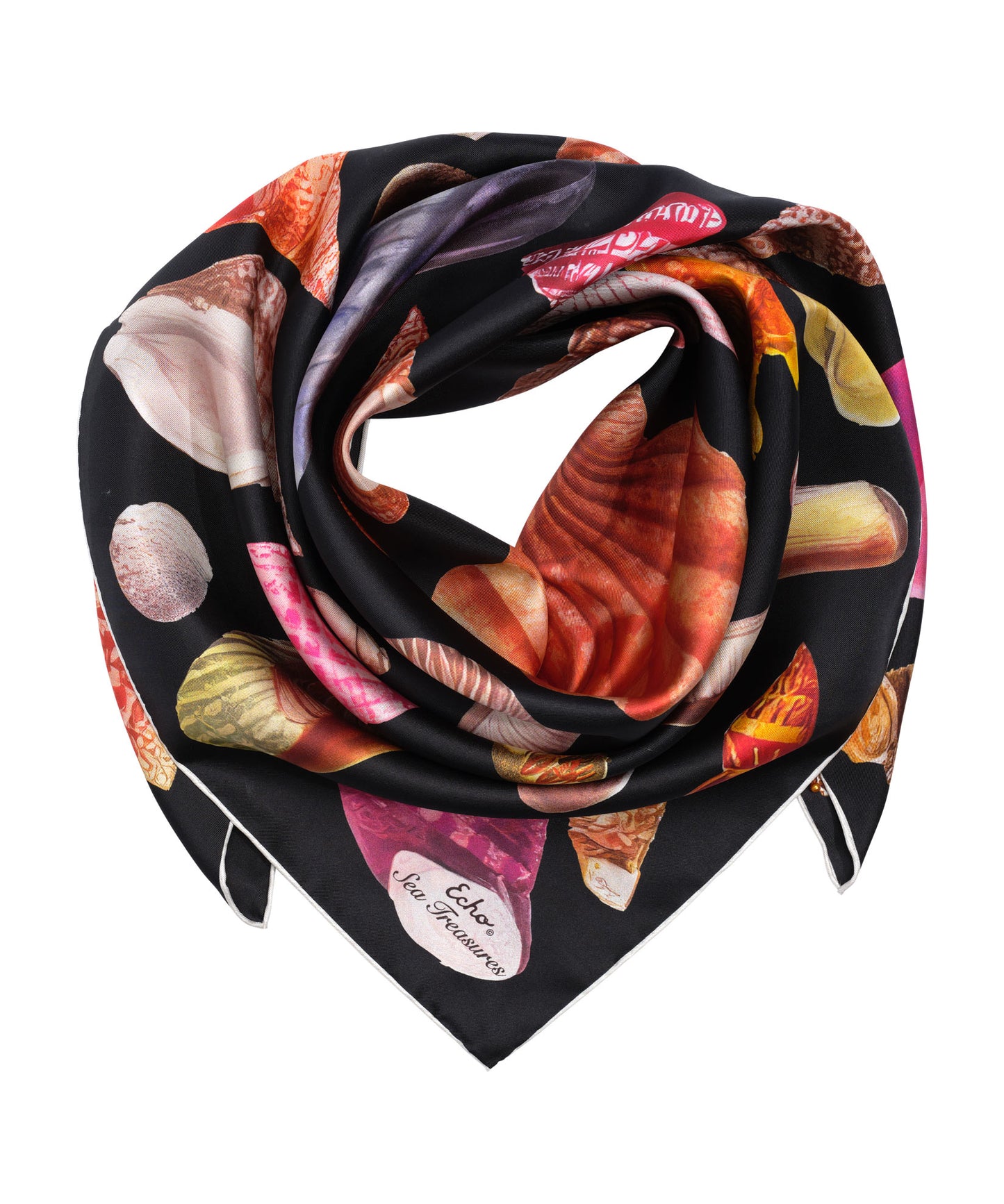 Sea Treasures 35 Silk Square Scarf in color black