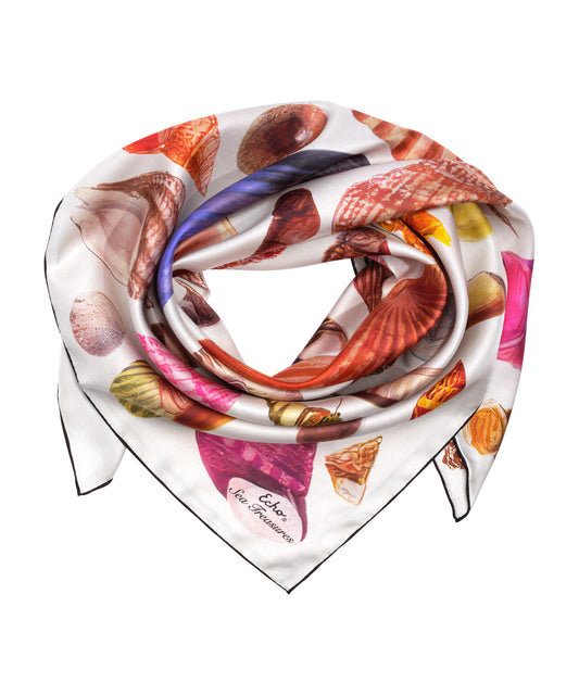 Sea Treasures 35" Silk Square Scarf in color cream