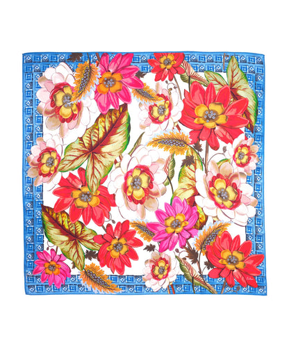 Tropical Floral 35" Silk Square Scarf in color vista blue