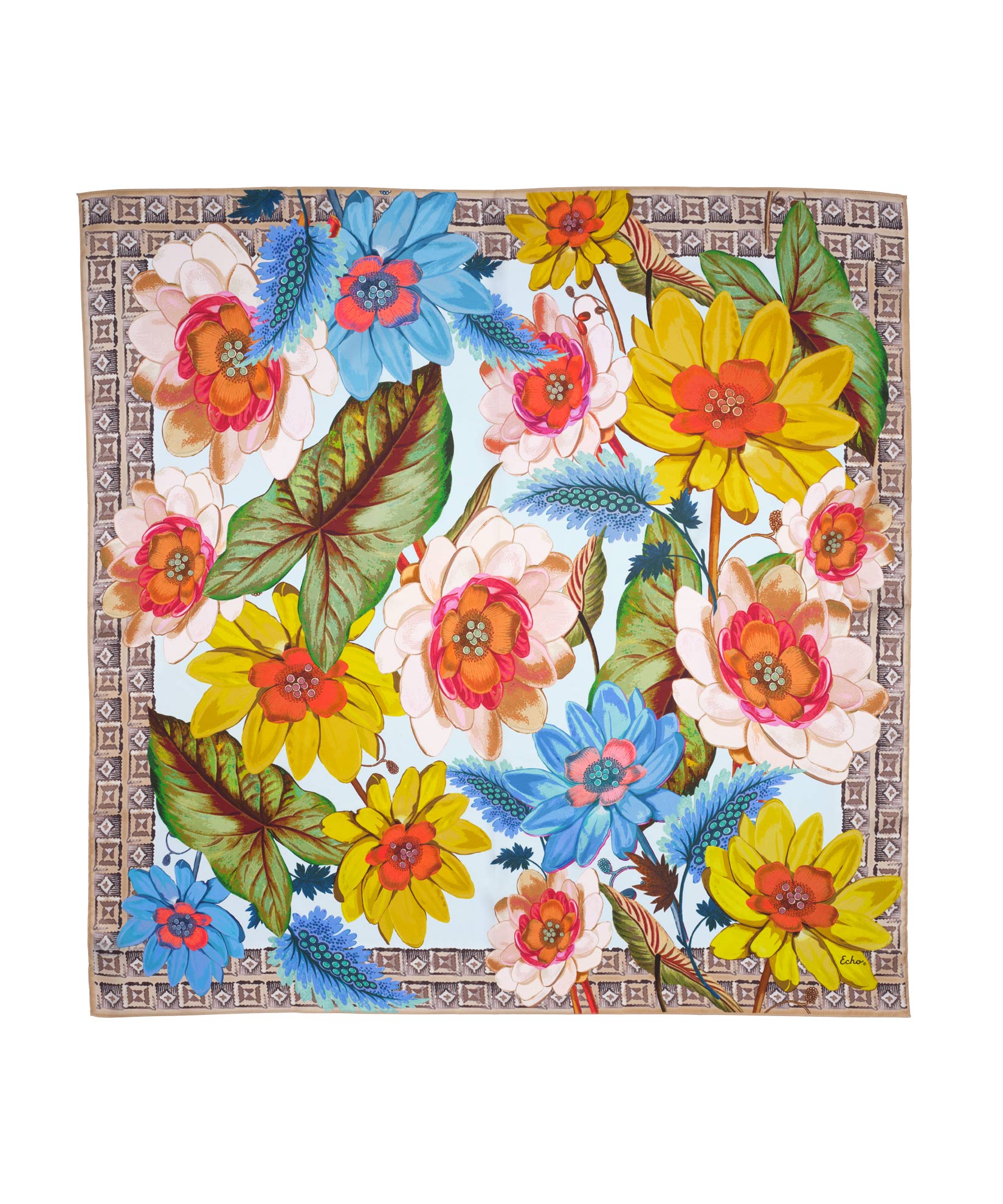 Tropical Floral 35" Silk Square Scarf in color buttercup