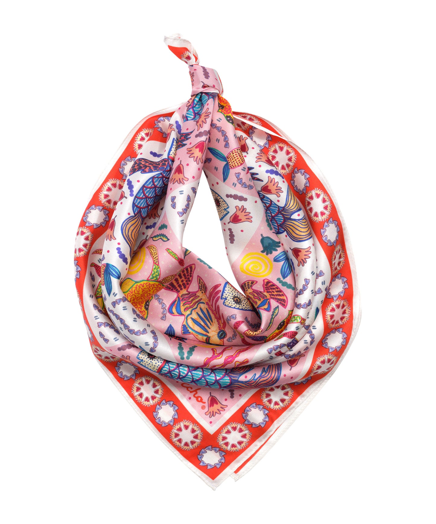 Crabby Silk Bandana in color sunkissed coral