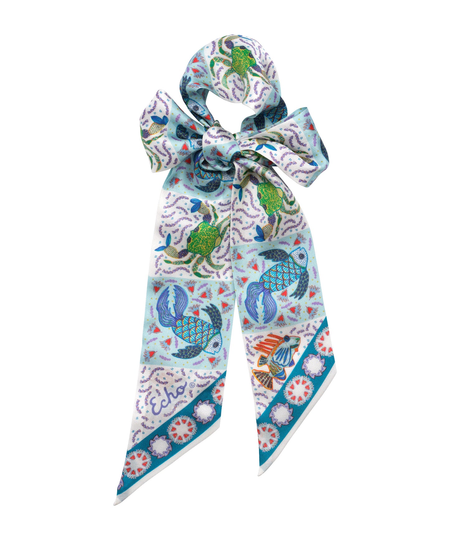 Crabby Silk Ribbon Scarf in color turquoise