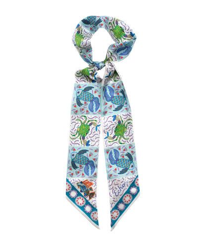 Crabby Silk Ribbon Scarf in color turquoise