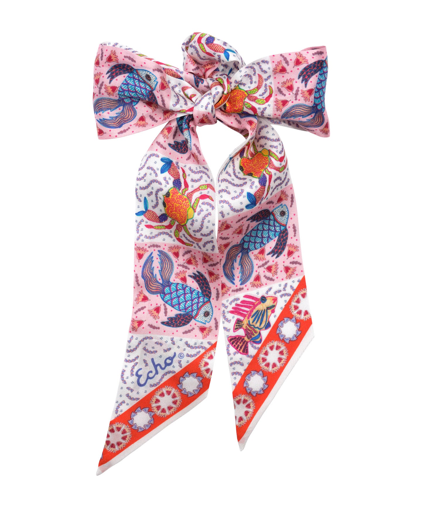 Crabby Silk Ribbon Scarf in color sunkissed coral