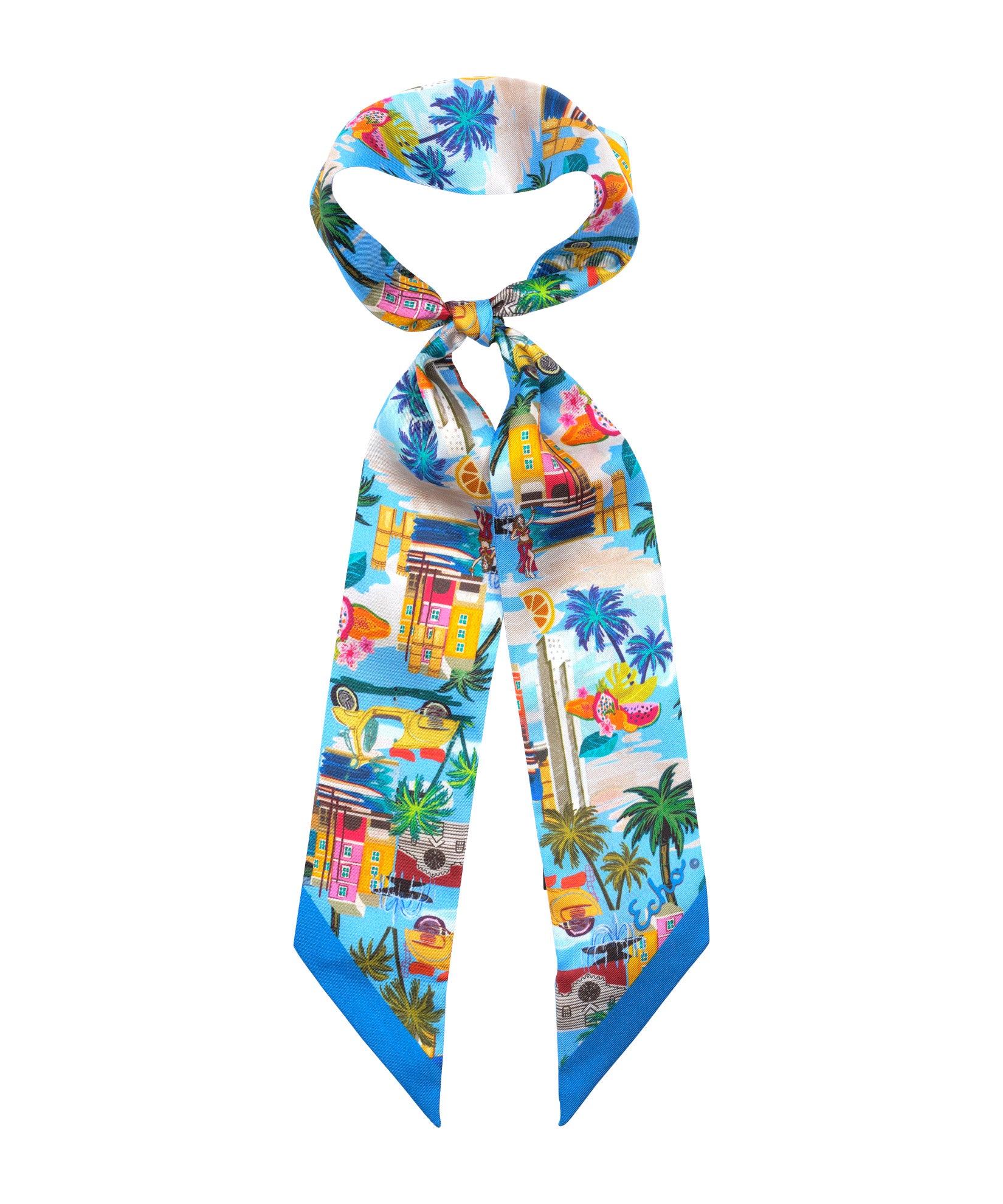 Positano Silk Ribbon Scarf in color vista blue