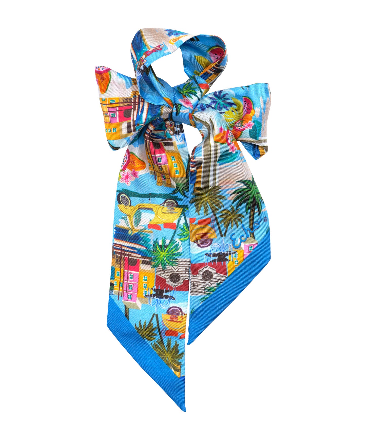 Positano Silk Ribbon Scarf in color vista blue