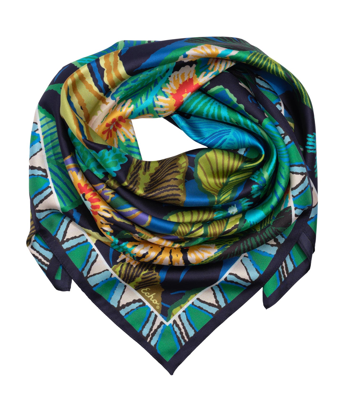 Rainforest 35" Silk Square Scarf in color Hawaiian ocean