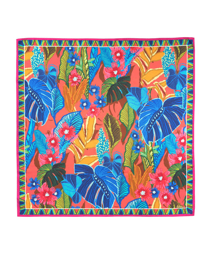 Rainforest 35" Silk Square Scarf in color orange poppy