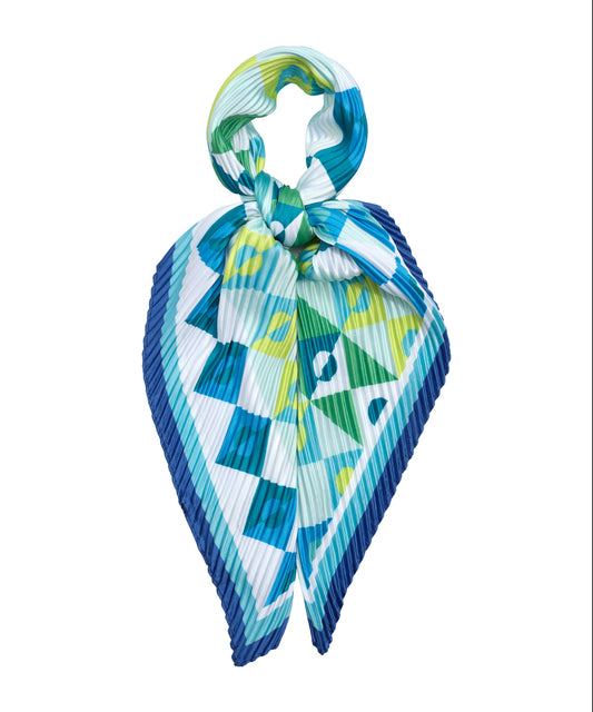 Mosaic Geo Pleated Diamond Scarf in color aqua