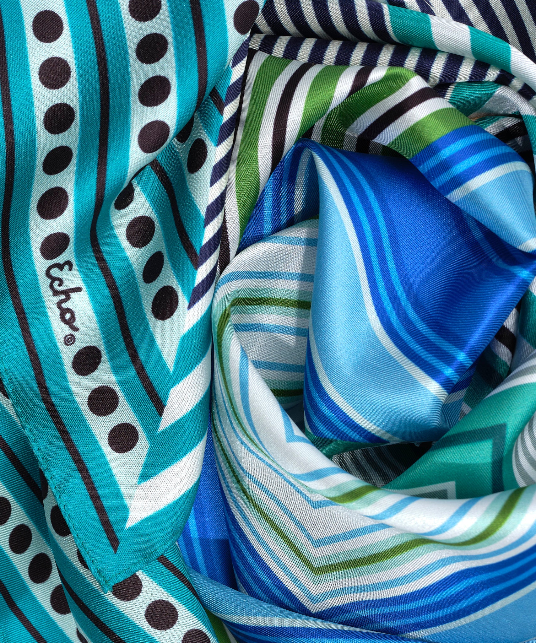 Stripe Vortex 35" Silk Square Scarf in color Hawaiian Ocean