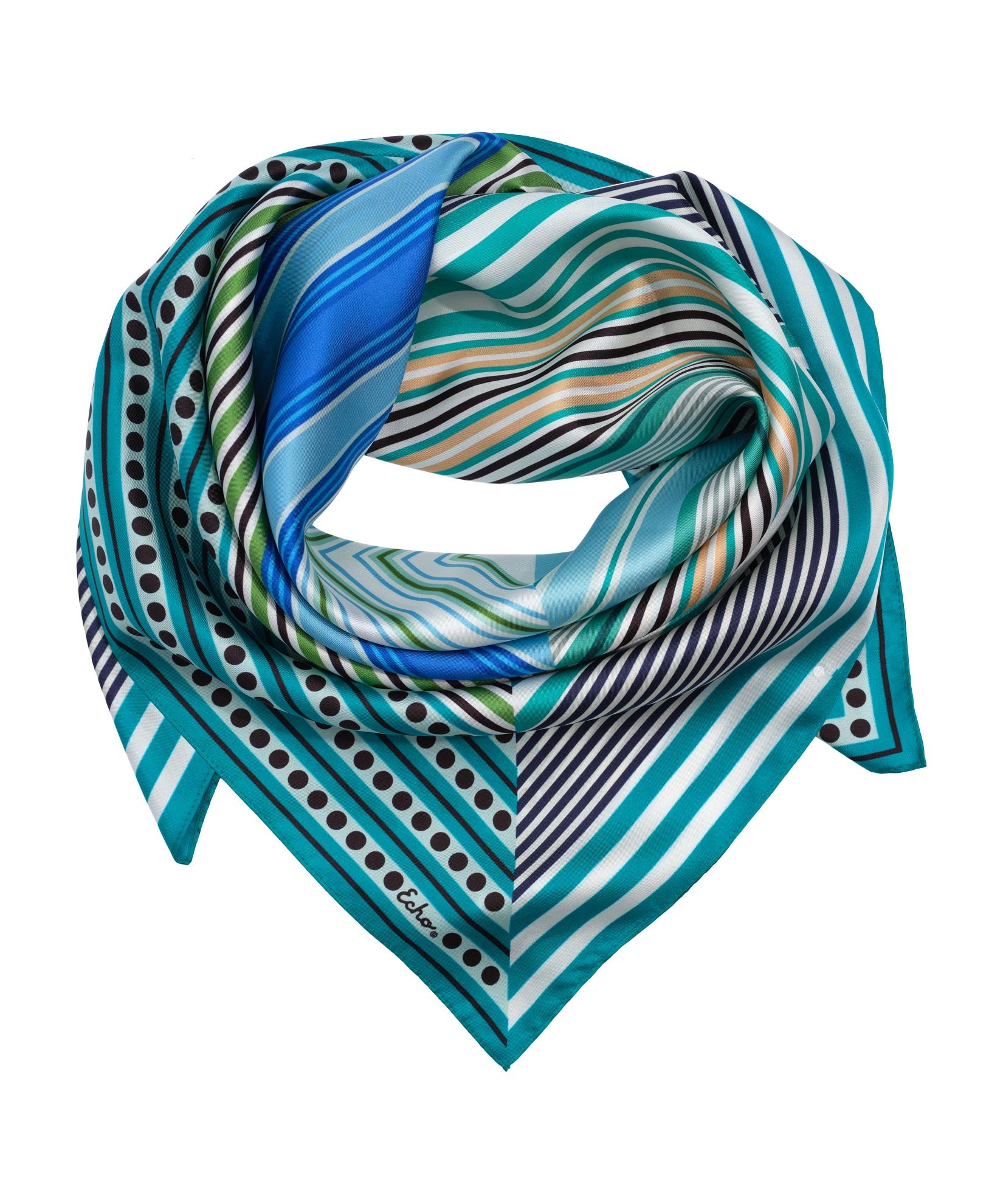 Stripe Vortex 35" Silk Square Scarf in color Hawaiian Ocean