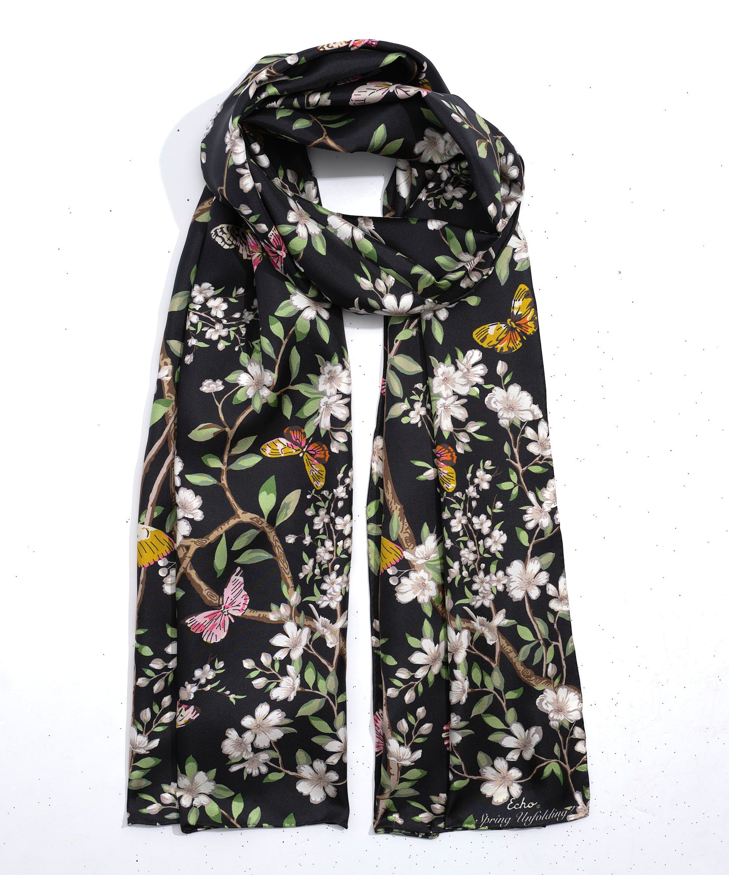 Spring Unfolding Silk Oblong Scarf in color black