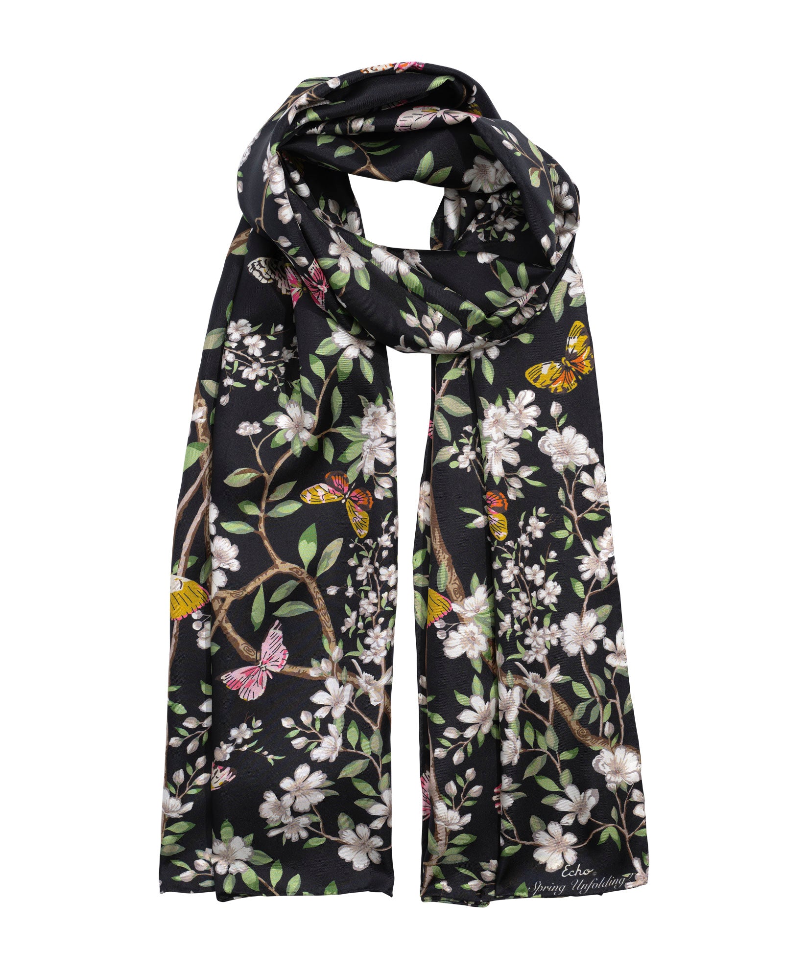 Spring Unfolding Silk Oblong Scarf in color black