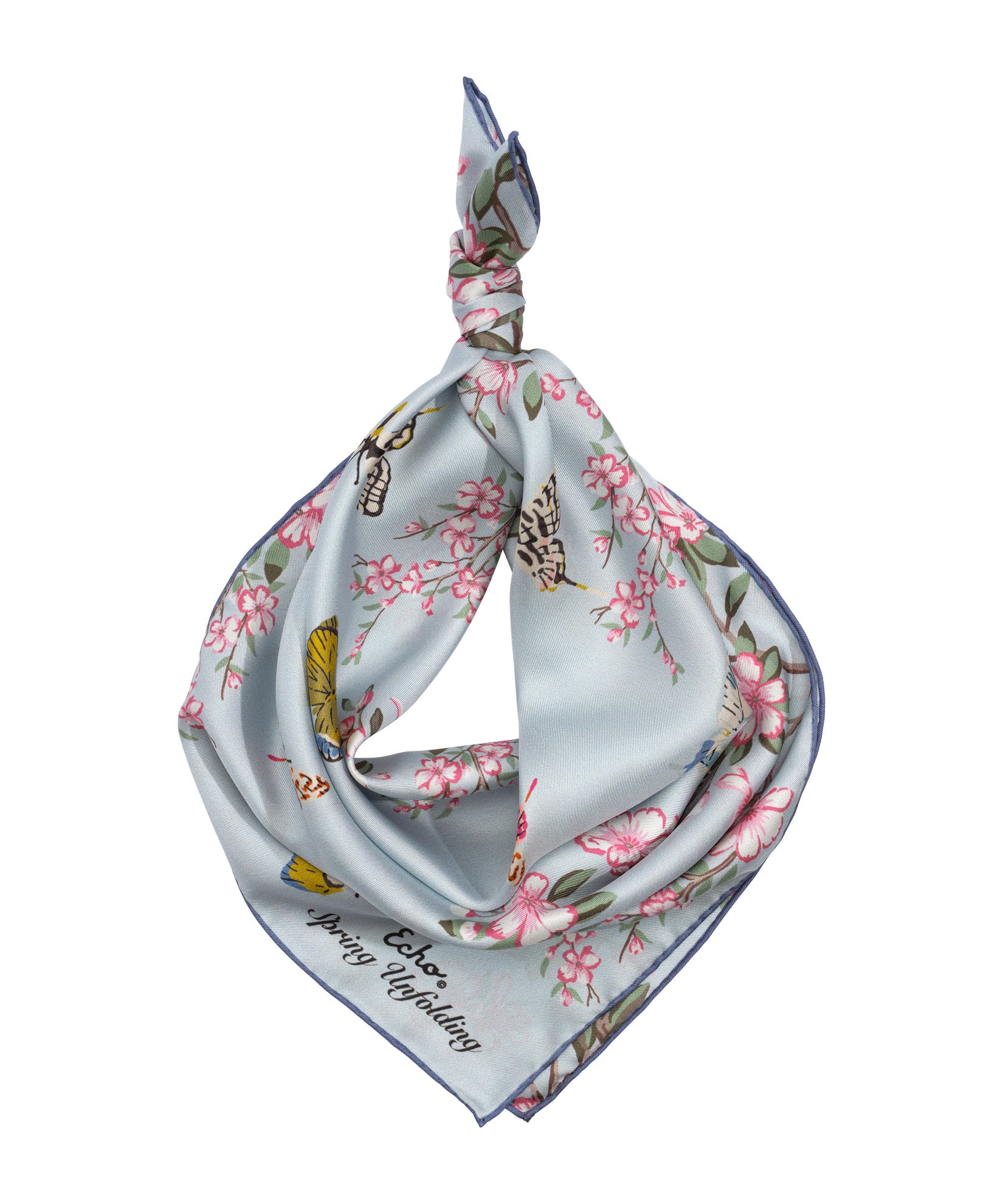 Spring Unfolding 35" Silk Square Scarf in sky blue