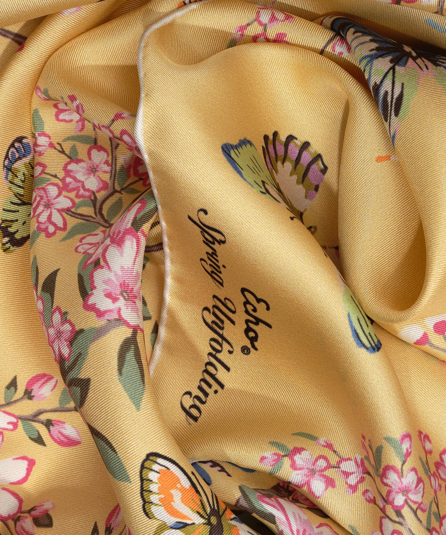 Spring Unfolding 35" Silk Square Scarf in color buttercup