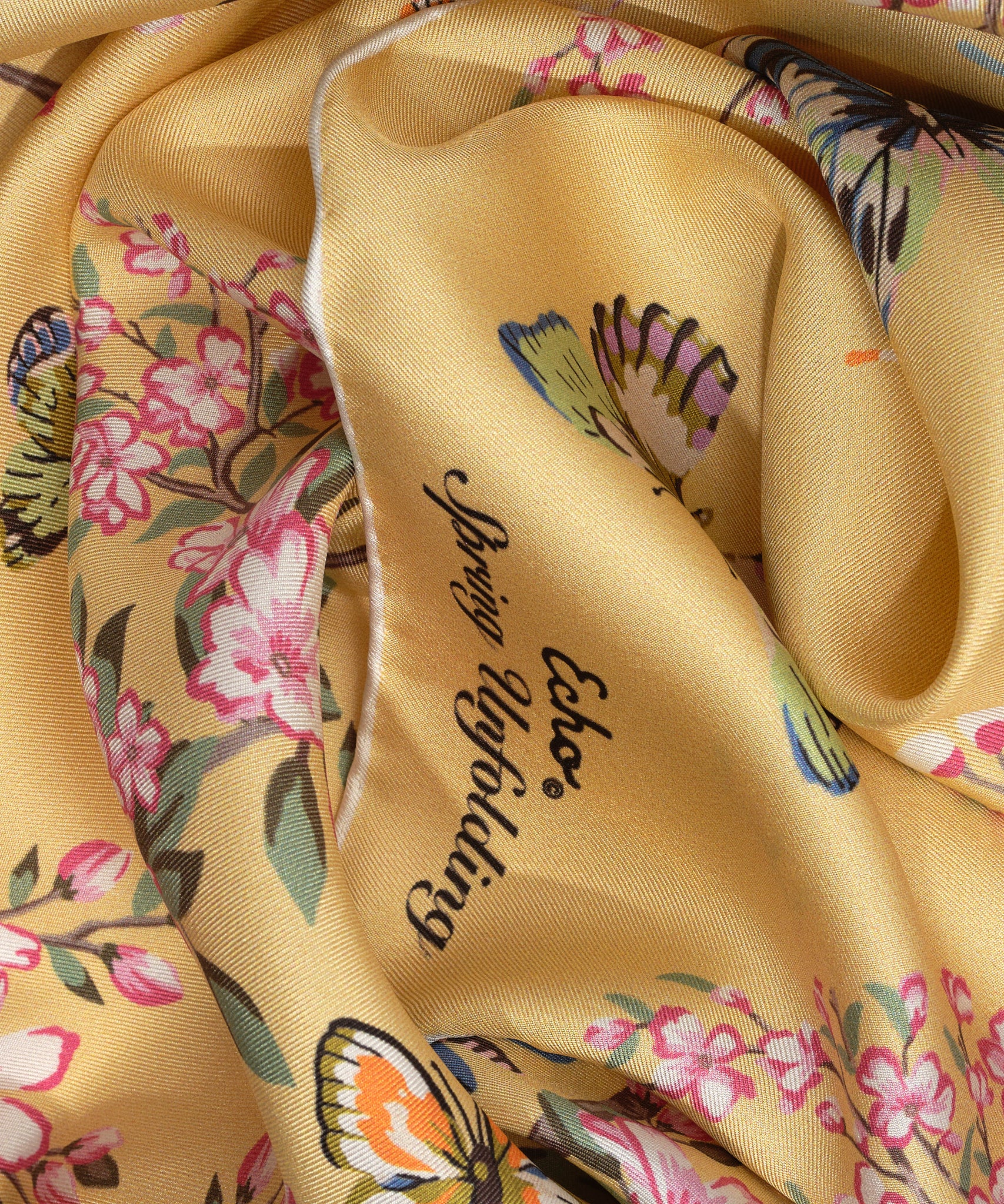 Spring Unfolding 35" Silk Square Scarf in color buttercup