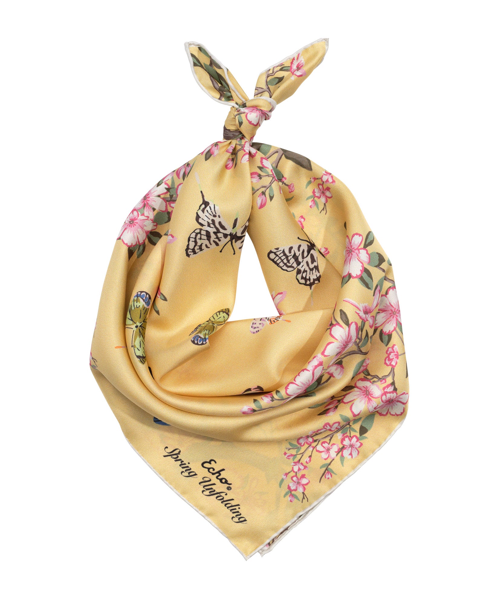 Spring Unfolding 35" Silk Square Scarf in color buttercup