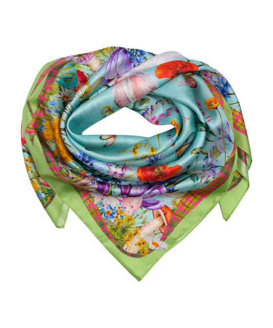 Spring Bounty 35" Silk Square Scarf in color sunny lime