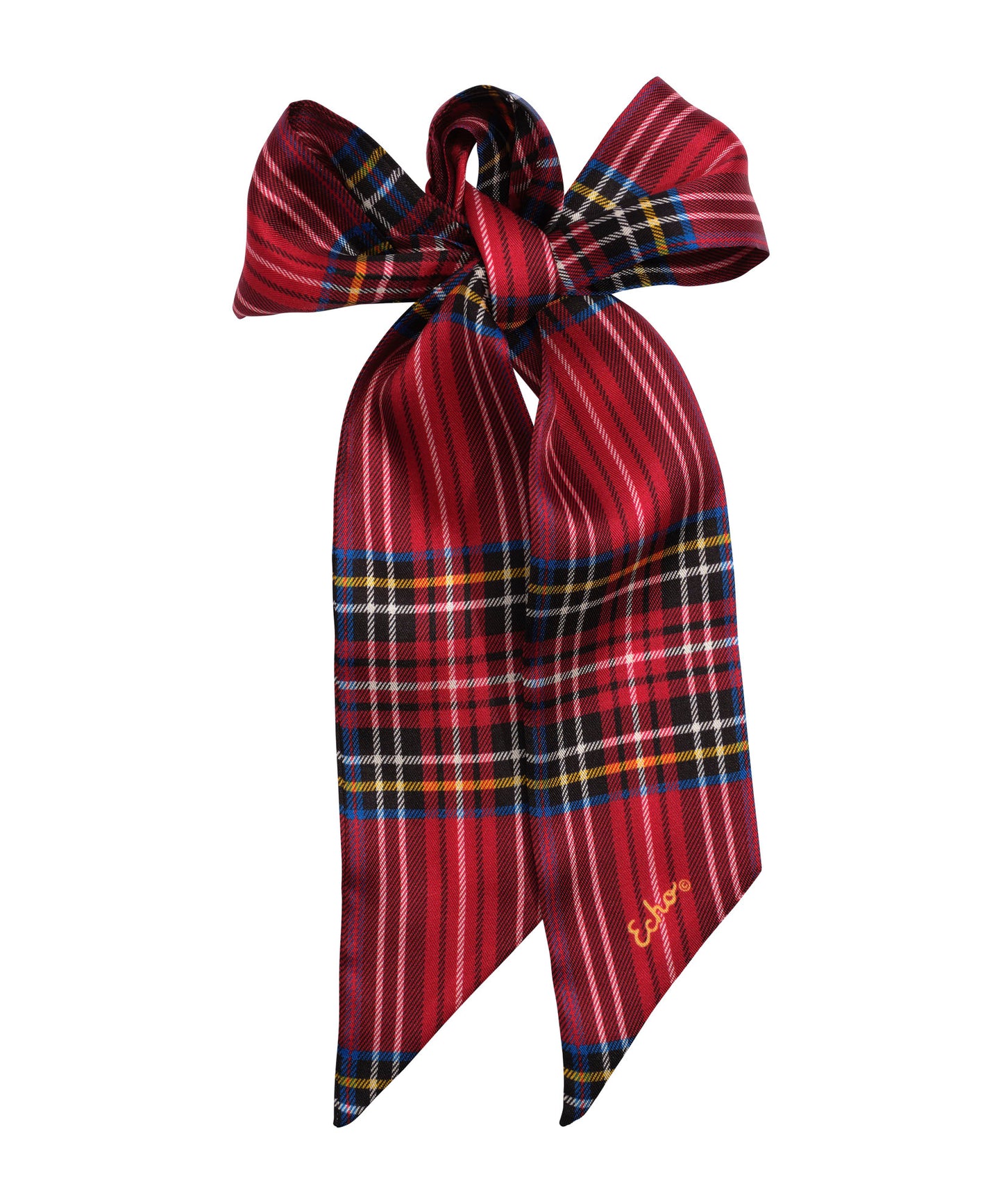 Plaid Ribbon Scarf in color cherry