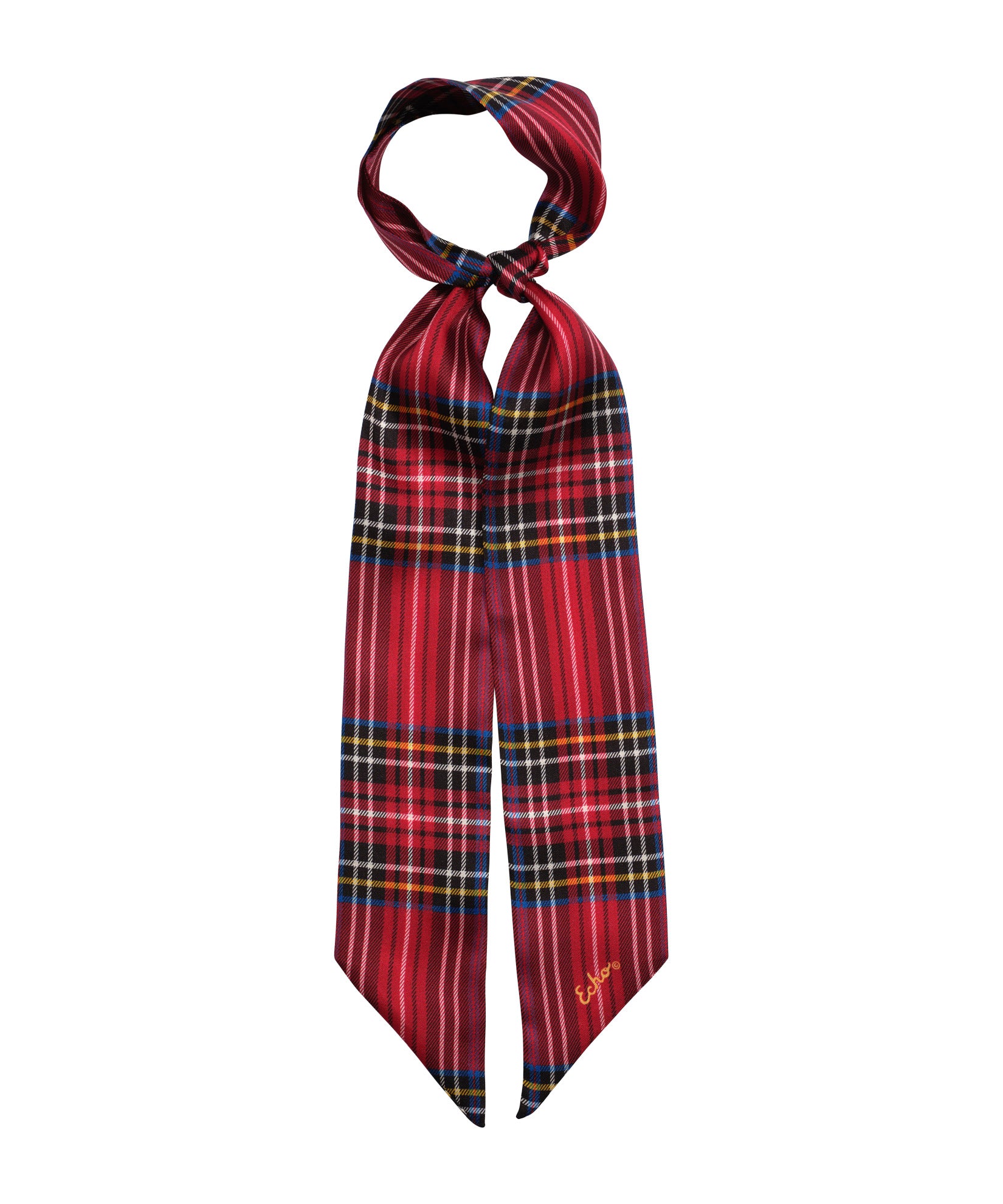 Plaid Ribbon Scarf in color cherry