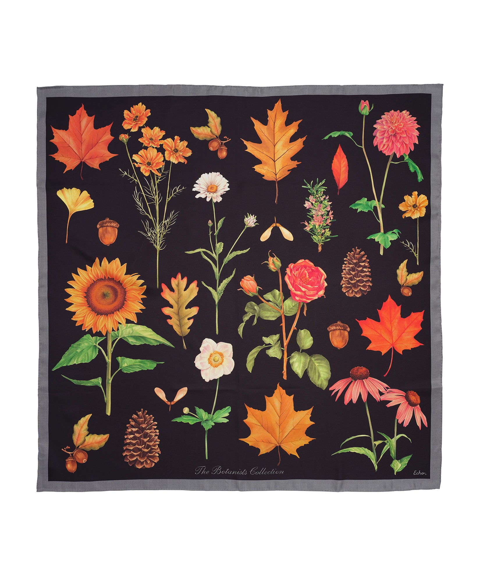 The Botanists 35" Silk Square Scarf in color black