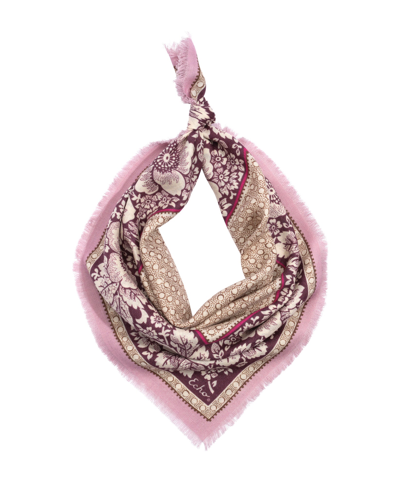 Vintage Floral Dot Wool Bandana in color fig