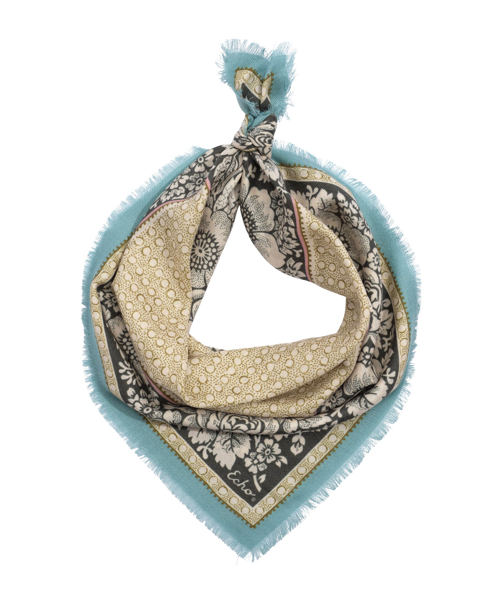 Vintage Floral Dot Wool Bandana in color olive