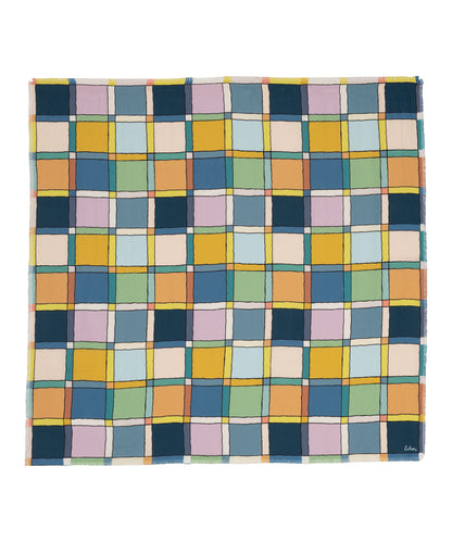 Windowpane 35" Silk Square Scarf in color denim blue