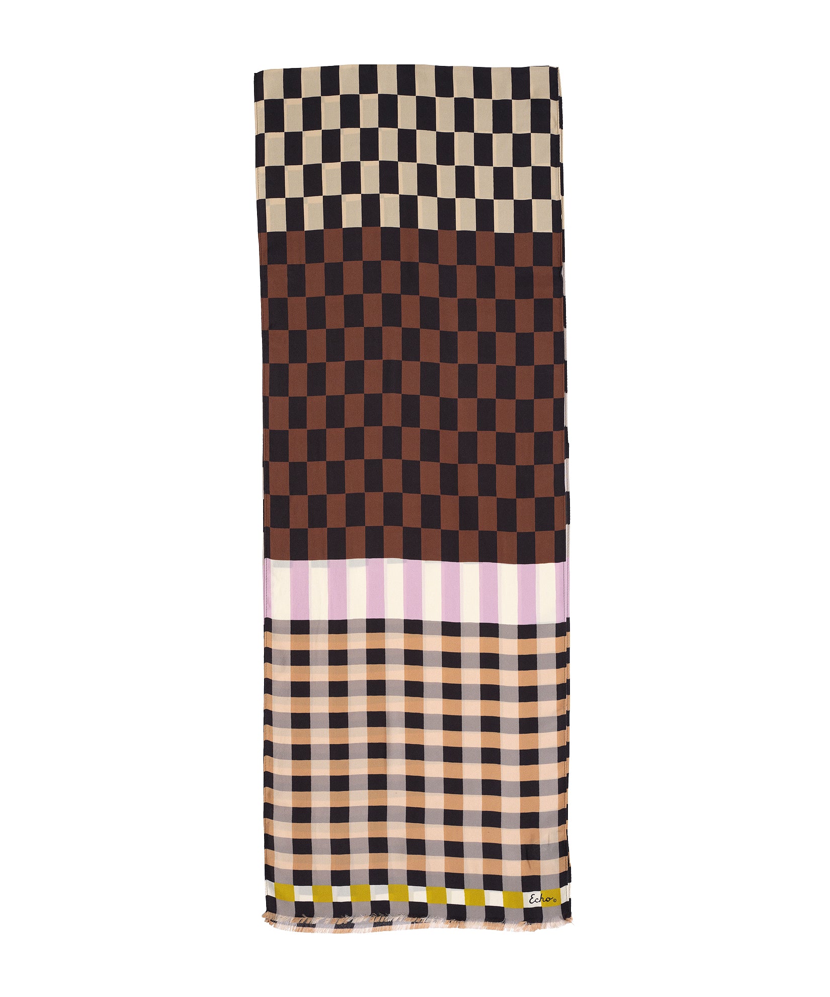 Checks Checks Silk Oblong Scarf in color black