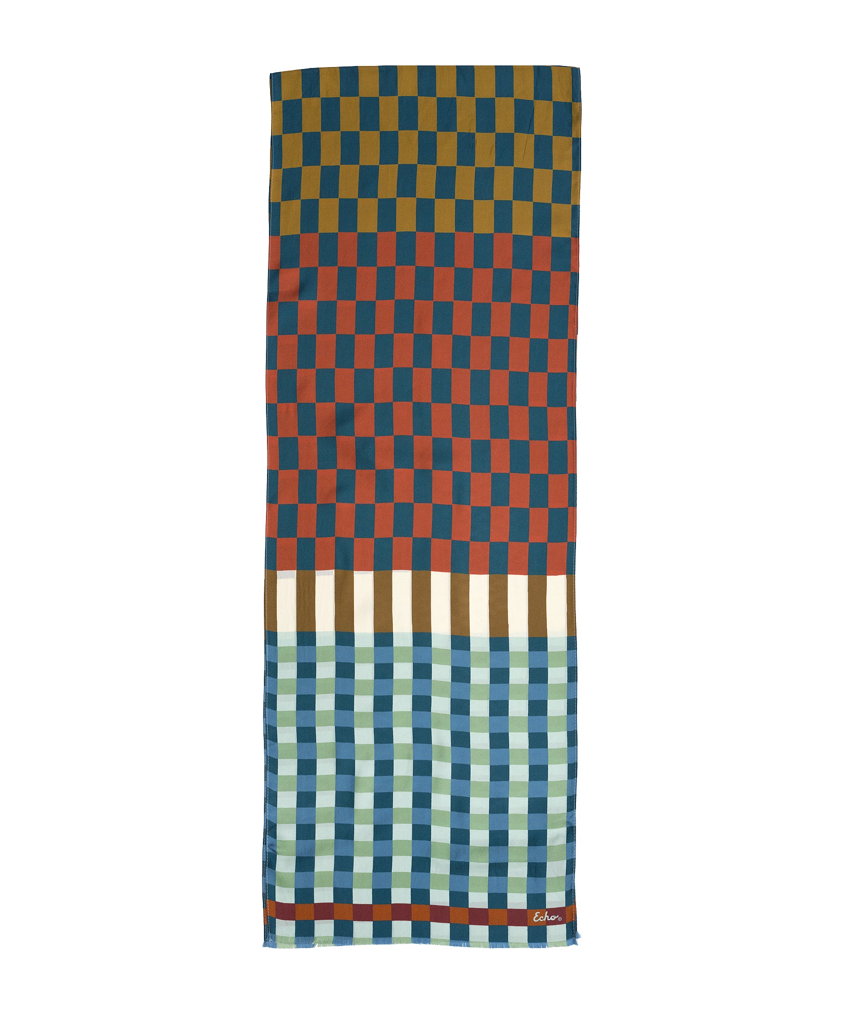 Checks Checks Silk Oblong Scarf in color olive