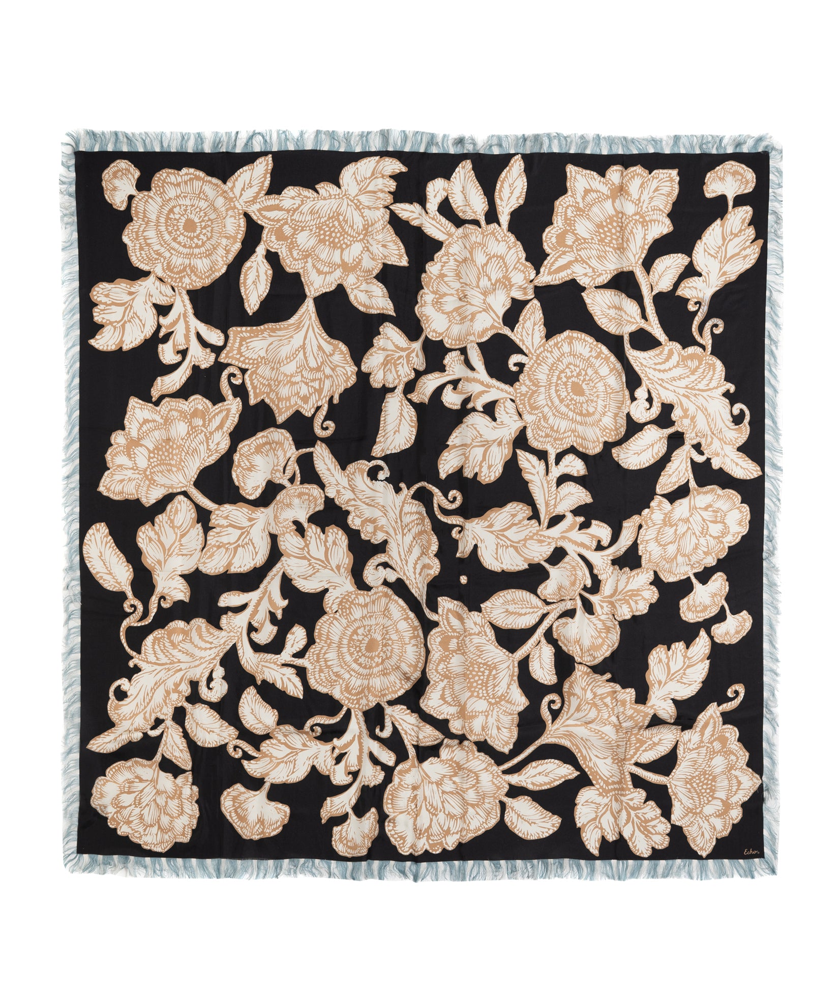 Block Floral Oversized Silk Square Scarf in color black